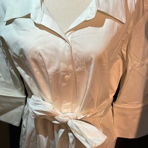 New white button down tie belted dress